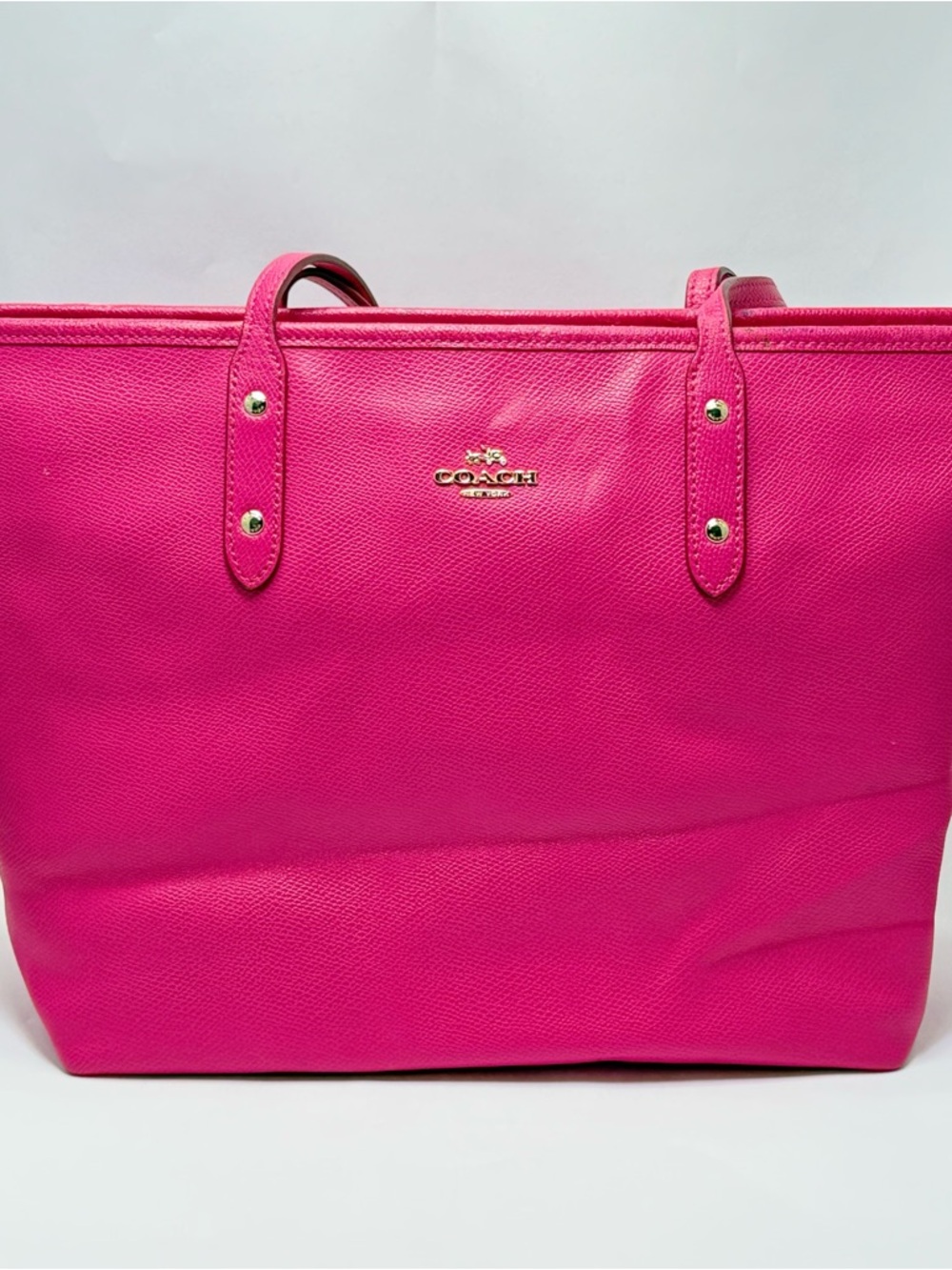 Coach Hot Pink Leather Tote with Gold Logo - Picture 2 of 15